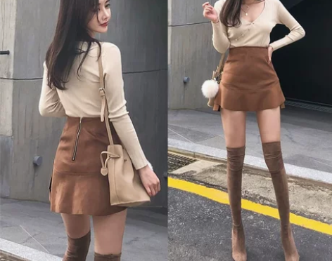 卡其色半身裙秋冬女鱼尾裙短裙弹力高腰显瘦一...