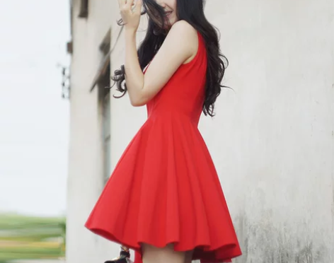 小红裙 高腰修身显瘦赫本背心A字短裙红色连...