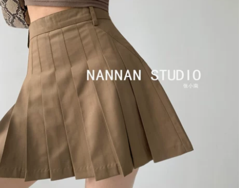 少女西装料百褶裙防走光高腰A字半身裙ins...