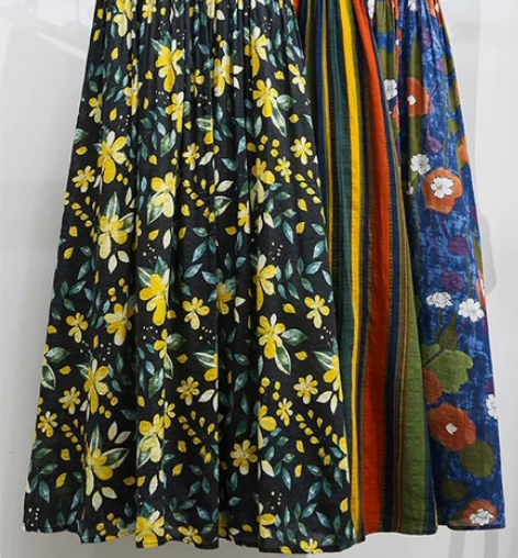 夏季中长款裙印花裙A字裙薄款伞裙碎花裙棉料...