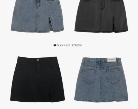 高街范小心机开叉牛仔短裙高腰性感A字包臀裙...