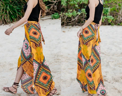 2020夏季新款民族风一片式开叉半身裙女泰...