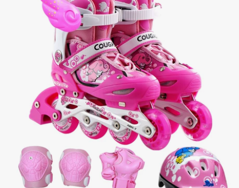 正品美洲狮溜冰鞋儿童可调闪光直排轮滑鞋男女...