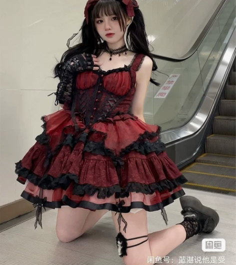 甜心贩售机圆舞曲lolita jsk 红色...