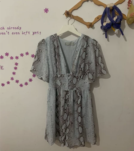 全新雪纺蛇纹女韩版新款高腰显瘦v领连衣裤 ...