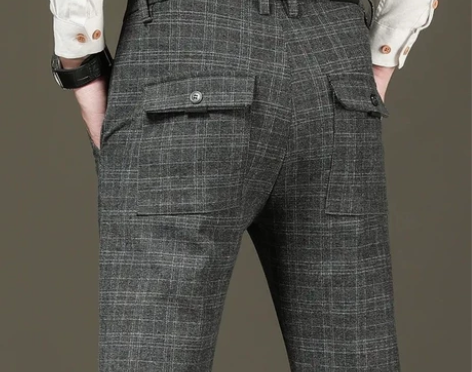 2022秋冬新款格子休闲裤直筒宽松裤子男修...