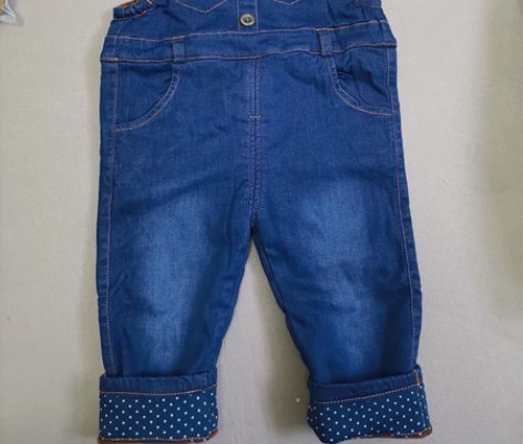 全新男女儿童软牛仔加绒背带裤宝宝加绒长裤春...