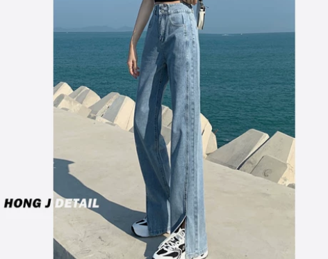 【狂欢价】高腰开叉牛仔裤女2022年夏季新...