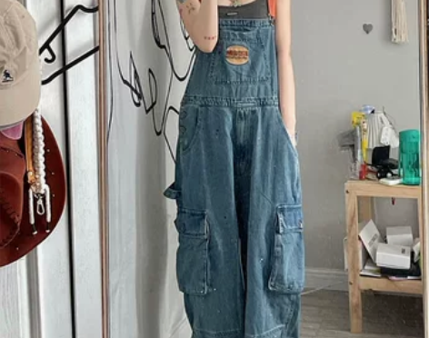 背带牛仔裤 工装牛仔背带裤美式复古夏季女显...