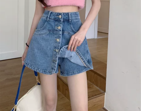 小个子牛仔短裤夏季女潮ins高腰显瘦A字阔...