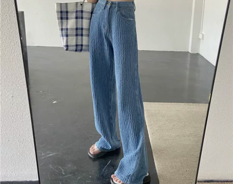 牛仔裤女装设计感小众宽松直筒长裤春秋季高腰...