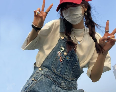 酷盐系背带裤女设计感小众春夏季美式复古宽松...