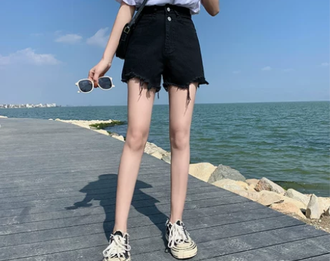 高腰牛仔短裤女夏破洞2022新款薄显瘦热辣...