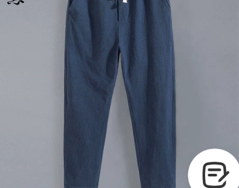 男士休闲亚麻九分裤夏季薄款运动直筒裤9分棉...