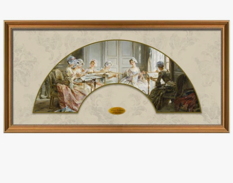 美式轻奢客厅装饰画/复古欧式古典扇面创意挂...