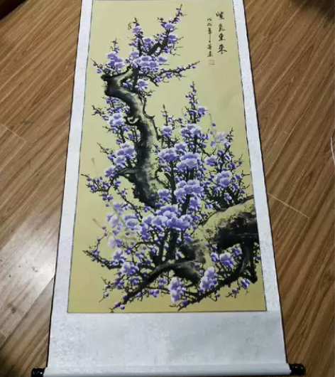 捡漏！紫气东来转运图国画玄关装饰画梅花图卷...