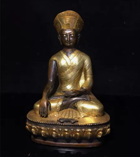 农村收来老纯铜鎏金上师佛像古董古玩老货摆件...
