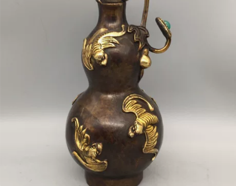 古玩铜器收藏,镶玛瑙五福葫芦,工艺精湛 ,...