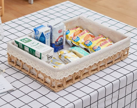 藤编收纳筐零食收纳盒钥匙化妆品布艺储物篮杂...