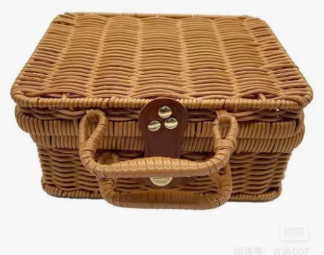 仿藤箱塑料编织手提箱伴娘伴手礼伴郎婚礼盒随...