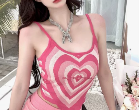 夏外穿设计感小众不规则粉色针织吊带背心女纯...