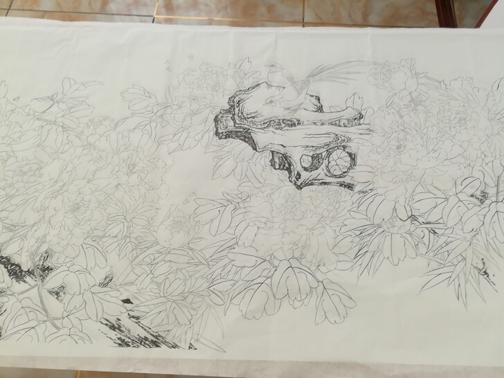 工笔画白描，六尺云母宣，纯手描可直接上色