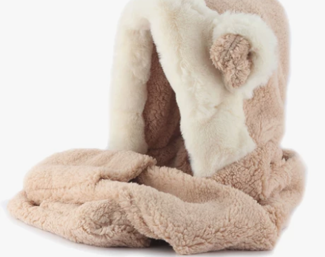 帽子女秋冬可爱小熊加厚保暖围巾手套一体三件套