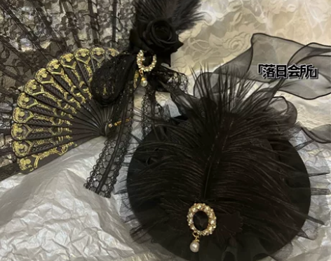 落日会所原创手作万圣节黑纱蝴蝶结爱心钻鸵鸟...