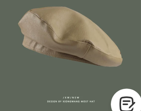 小众设计师款贝雷帽女pu皮网红ins英伦复...