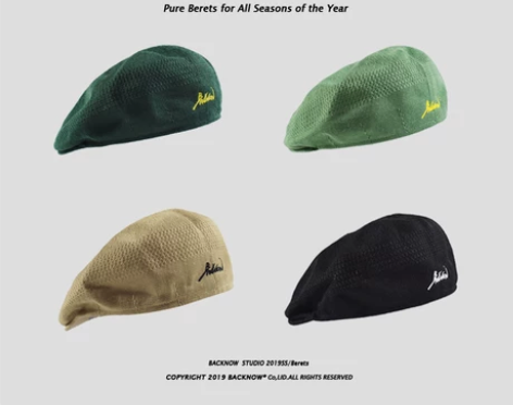 BACKNOW自制 薄款刺绣贝雷帽百搭in...