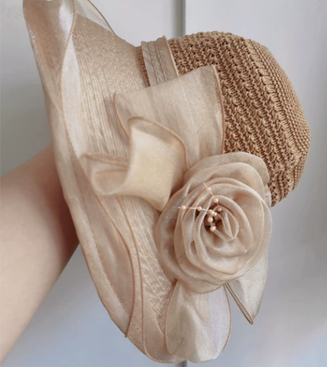 帽子夏季女欧根纱盆帽太阳帽遮阳凉帽大沿防晒...