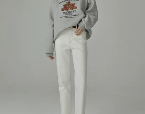 ?【暖春价】米白色直筒牛仔裤女2022早春...