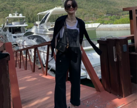 拼色少女感休闲背带裤女春韩版宽松洋气直筒牛...