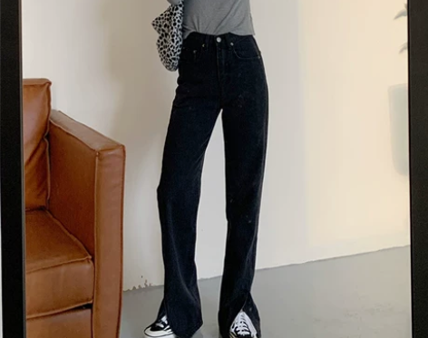 ?梨形身材裤子女分叉胖mm大码高腰显瘦开叉...