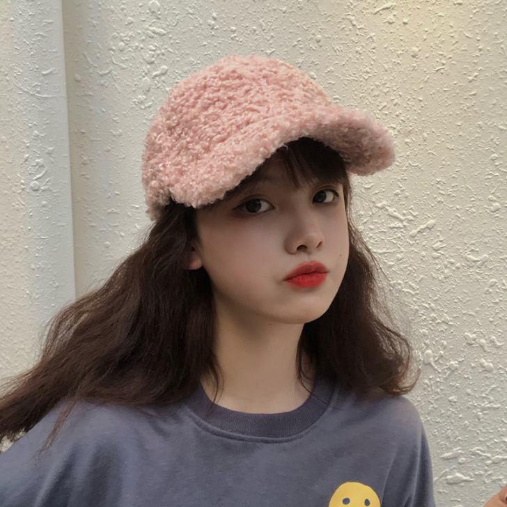 韩版秋冬帽子女加厚保暖羊羔毛棒球帽可爱毛绒...