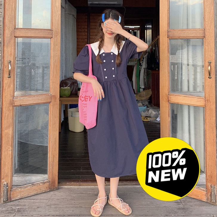 院风甜美少女学生中长裙娃娃领收腰显瘦超仙森...
