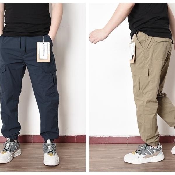 外贸尾单户外休闲裤松紧腰微弹宽松束脚裤男工...