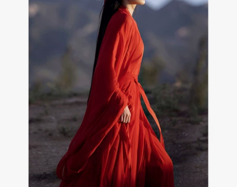 红色魏晋古风武侠古装汉服女款中国风舞蹈演出...