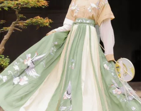 玉术汉服女幽风原创正品坦领齐腰儒裙春夏仙鹤...