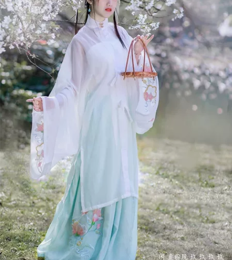 【馥瑰碧桃科幻小说】 长衫立领重工刺绣广袖...