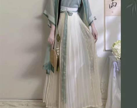 三件套仙楚姬原创汉服女青墨宋制对襟长衫百迭