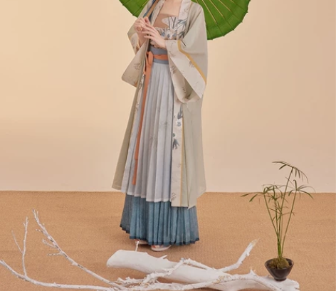 七月夕 听竹风起 宋制绣花吊带对襟长衫褶裙...