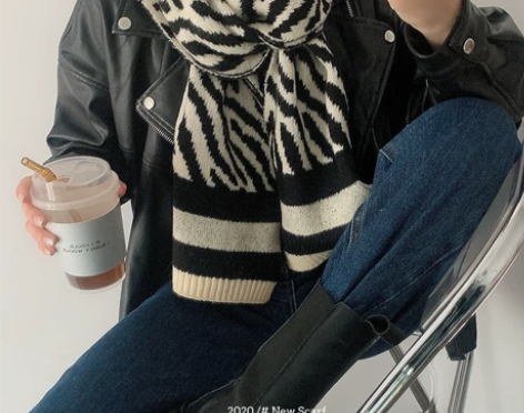 ?韩版ins潮复古斑马纹围巾女秋冬天百搭针...