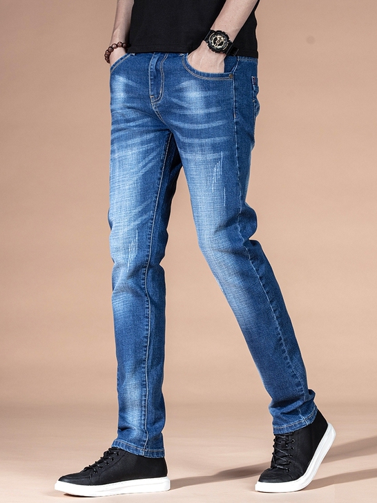 牛仔裤男士2021年秋季新款修身弹力水洗男...