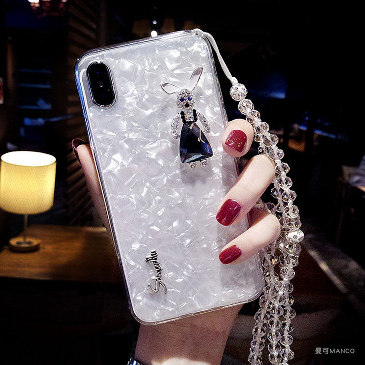 水钻兔子挂绳苹果x手机壳7plus潮牌ip...