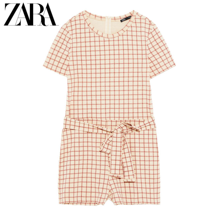 ZARA 新款 TRF 女装 系带格纹连体...