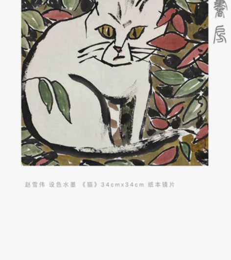 【闲书房】中美协 赵雪伟 水墨设色《猫》 ...