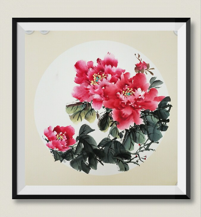 纯手绘国画牡丹,50*50cm宣卡纸,不用...