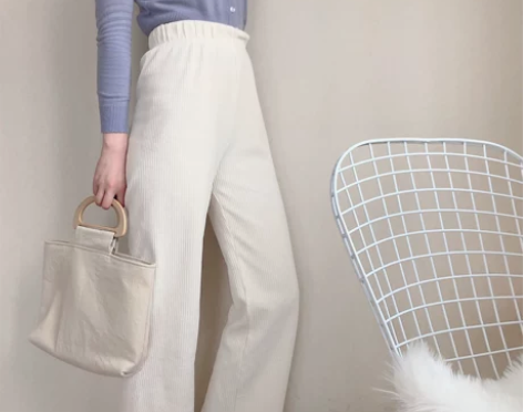 晚晚阔腿裤高腰条绒奶油蘑菇绵绵四季可穿智熏...