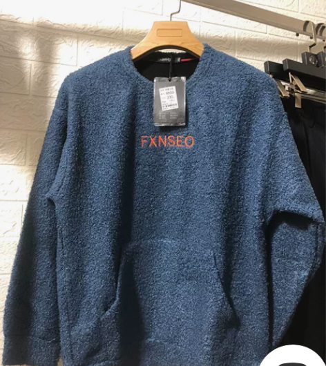 精品男士羊羔毛厚款圆领蓝色卫衣特价29.9...